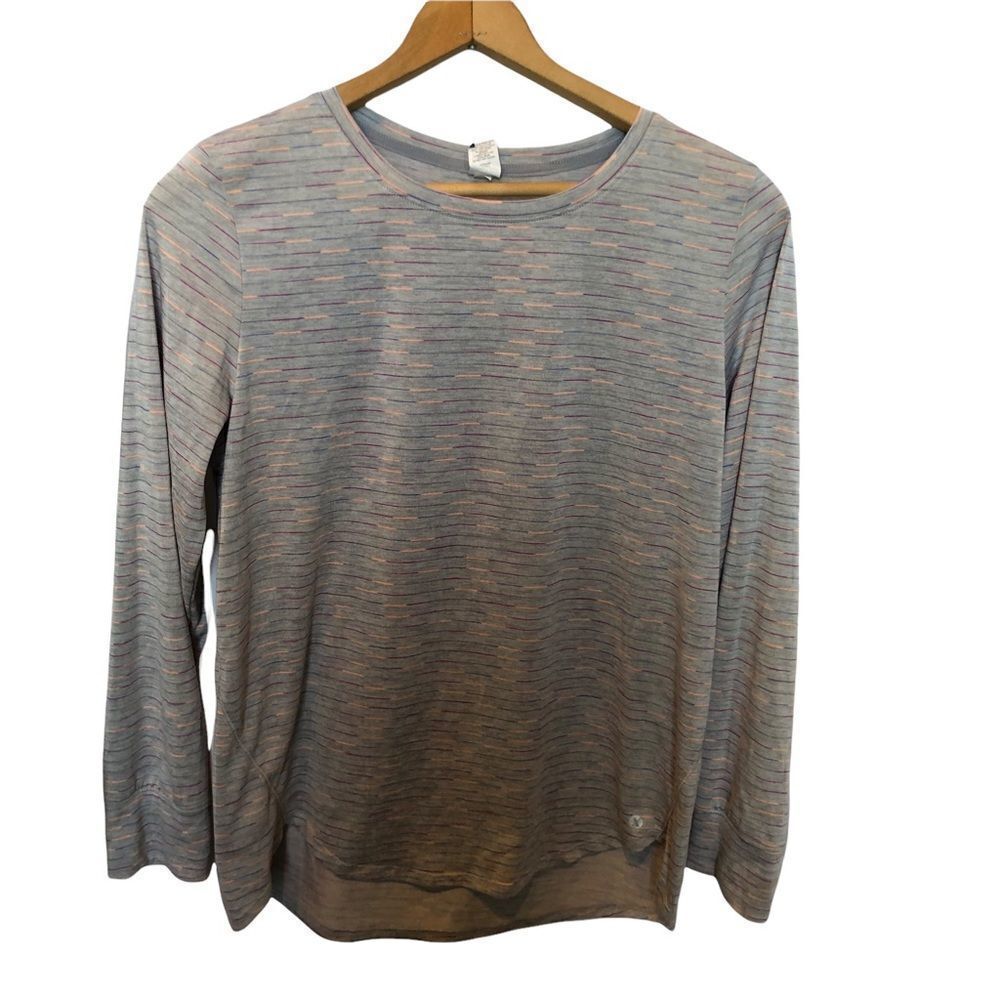 Xersion Long sleeve T shirt Gray Purple and orange stripe 2XL